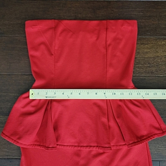 Mango Red Strapless Peplum Knee Length Cocktail Pencil Dress Women's Size XS - Picture 8 of 10